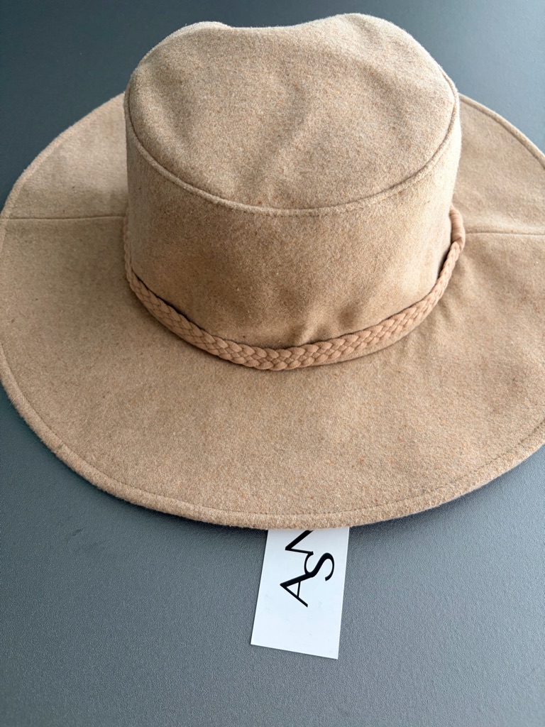 Beige Wide-Brim Felt Hat With Braided Band